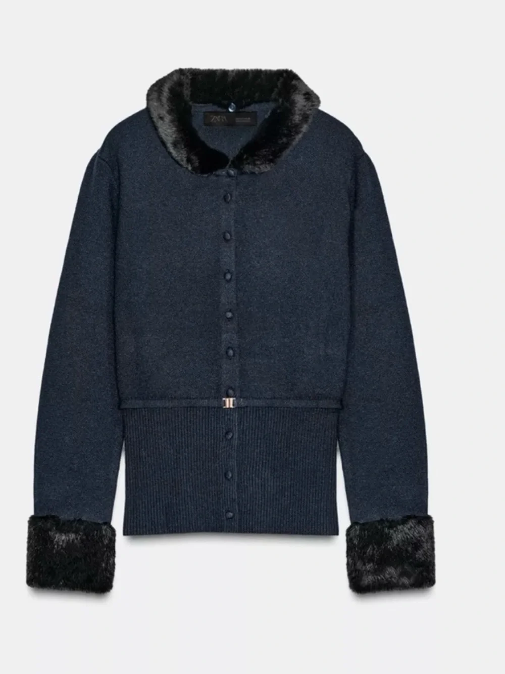 Zara Navy Coat with Black Faux-Fur Trim - Picture 4 of 9